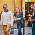 Alasdair Baker, Timothy Blore, Penelope Woodman and Karin Carlson at rehearsals for The Night of the Iguana at the Noel Coward Theatre. Photo credit: Brinkhoff Moegenburg
