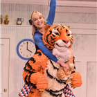 Jocelyn Zackon as Sophie, David Scotland as Tiger in The Tiger Who Came To Tea at the Theatre Royal Haymarket. Photo credit: Robert Day

