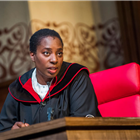 Tanya Moodie as Presiding Judge in Terror at Lyric Hammersmith. Photo by Tristram Kenton
